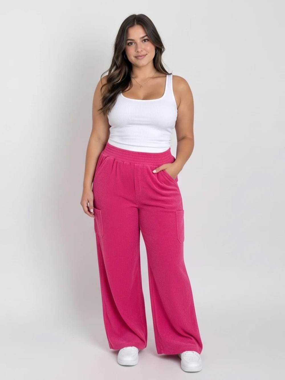 Ultra Flirt Vibrant Pink Corduroy Wide-Leg Cargo Pants – Women’s XL NWT